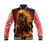Hawaii Baseball Jacket - Waianae Baseball Jacket - Red With Fire Horse LT8 Unisex Red - Polynesian Pride