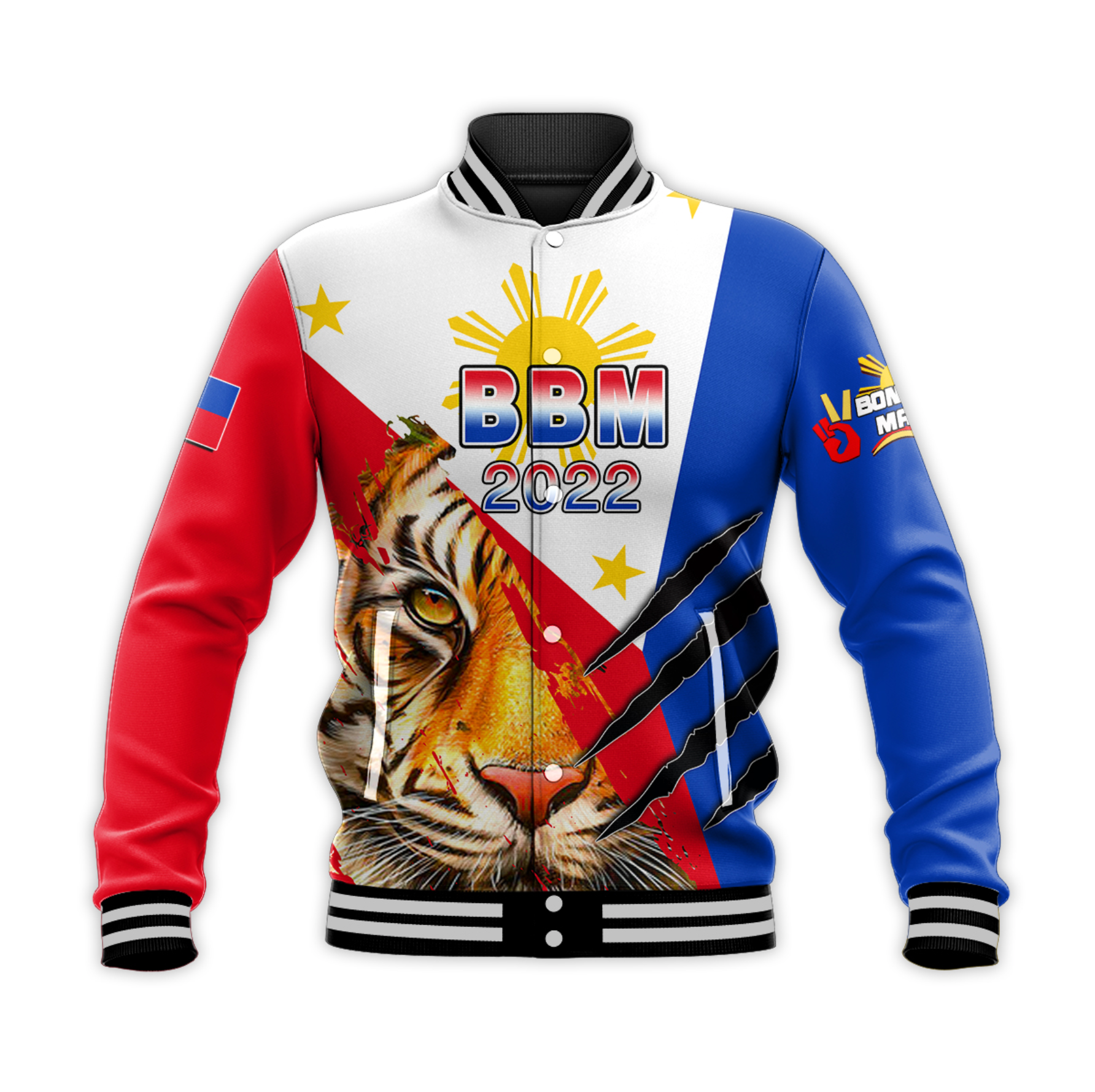 (Custom Personalised) Philippines Baseball Jacket BBM 2022 Tiger Of The North LT6 Unisex Red - Polynesian Pride