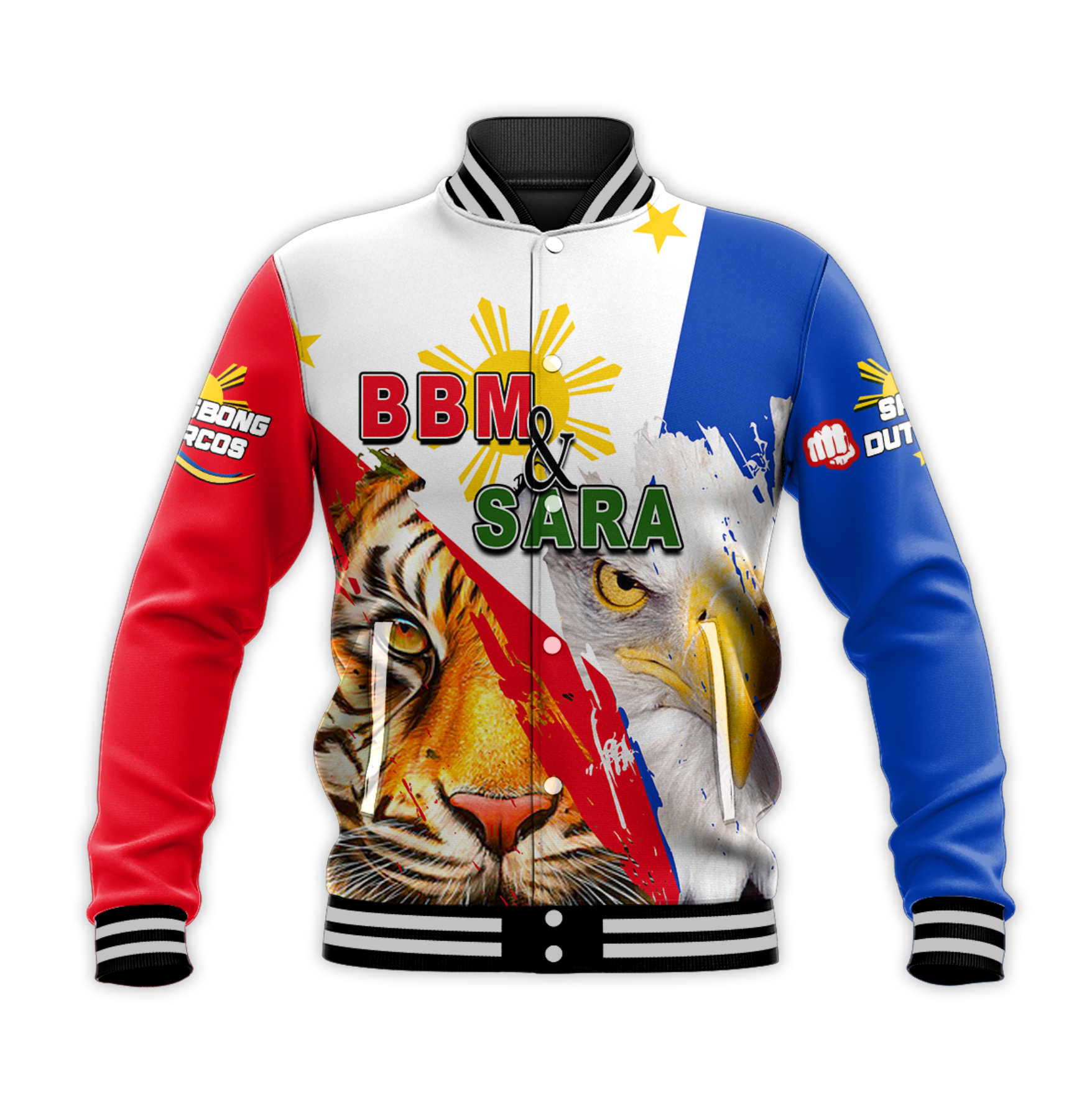 (Custom Personalised) Philippines Baseball Jacket BBM AND SARA Tiger - Eagles LT6 Unisex Red - Polynesian Pride