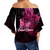 Breast Cancer Pink Ribbon Butterfly Polynesian Black Version Off Shoulder Waist Wrap Top - LT12 - Polynesian Pride