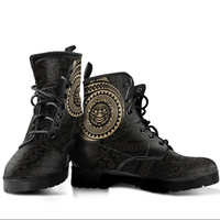 Polynesian Smiling Tiki Leather Boots A7 Gold - Polynesian Pride