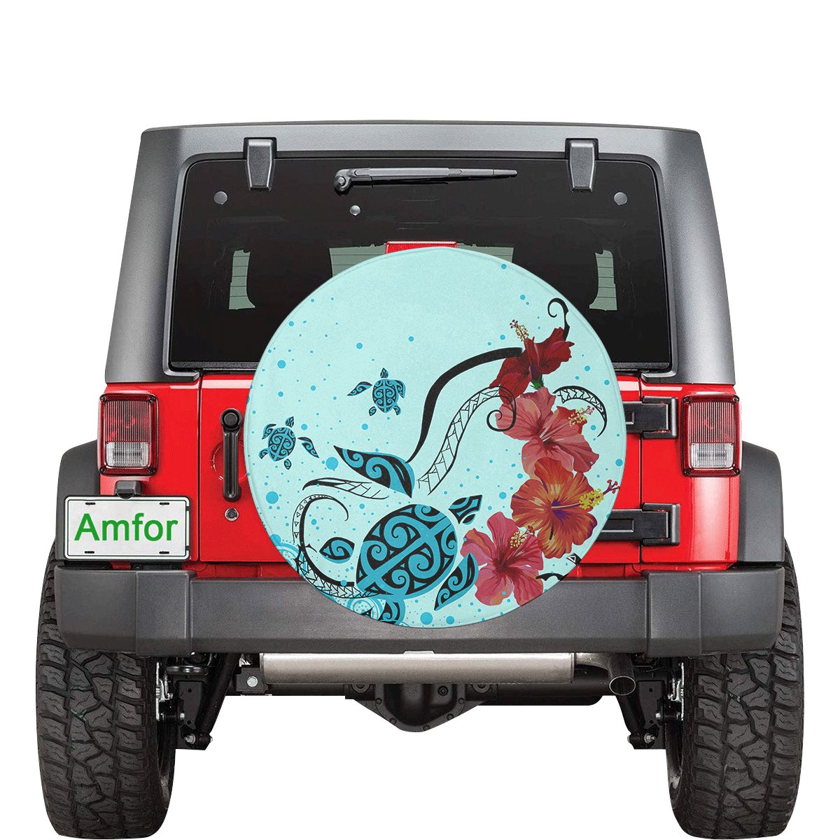 Sea Turtle Hibiscus Spare Tire Cover AH Black - Polynesian Pride