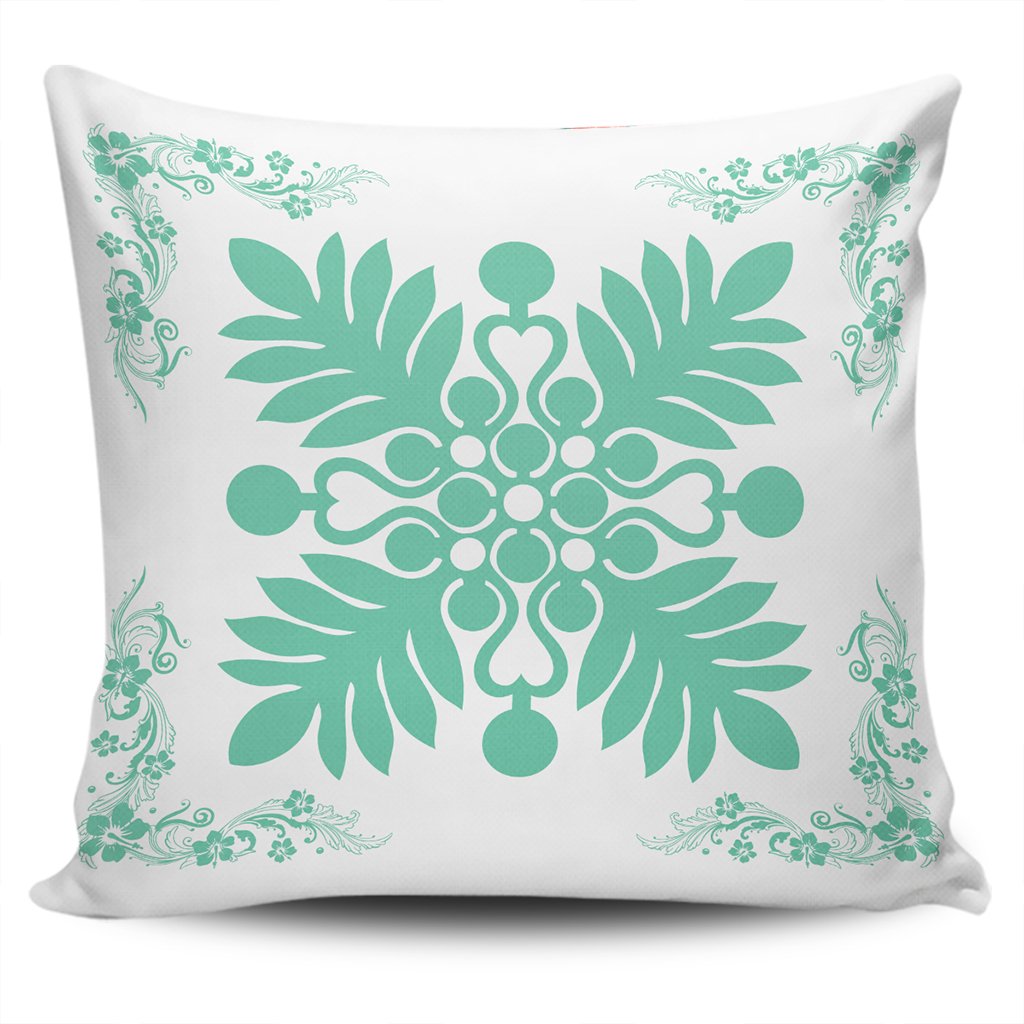 Hawaiian Quilt Maui Plant And Hibiscus Pattern Pillow Covers - Seafoarm White - AH One Size Seafoarm - Polynesian Pride