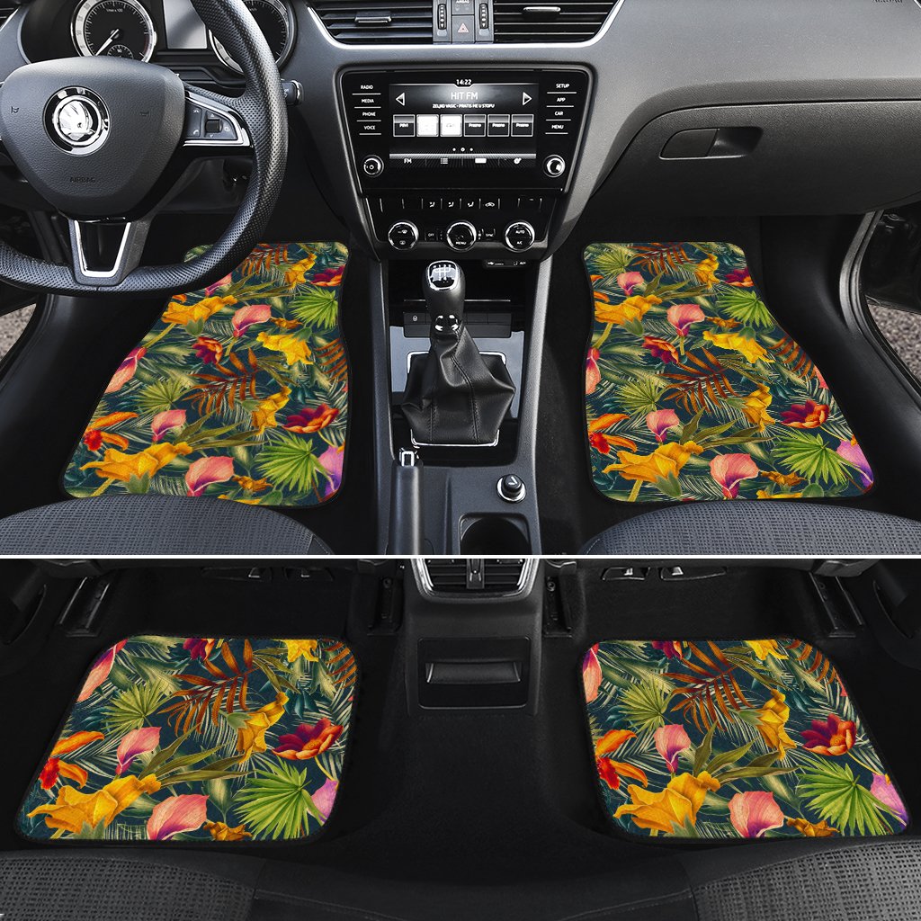 Seamless Tropical Flower Plant And Leaf Pattern Hawaii Car Floor Mats Turquoise One Size - Polynesian Pride