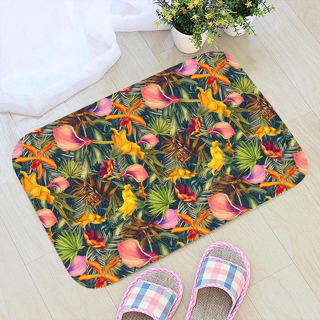 Seamless Tropical Flower Plant And Leaf Pattern Hawaii Door Mat - Polynesian Pride