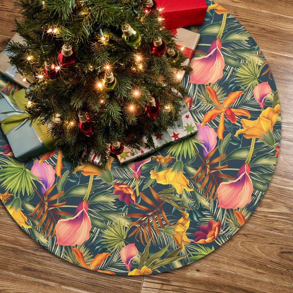 Seamless Tropical Flower Plant And Leaf Pattern Tree Skirt - Polynesian Pride