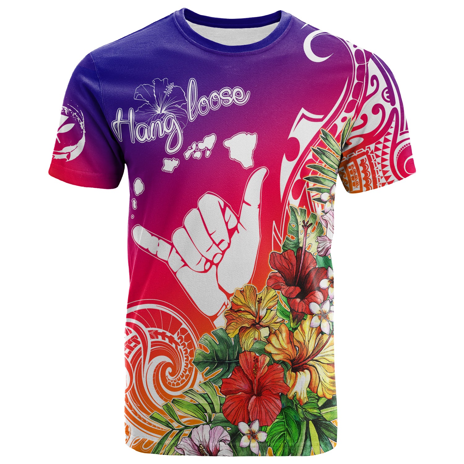 Hawaii Sunset with Hibiscus T Shirt Shaka Hang Loose LT7 Unisex Art - Polynesian Pride