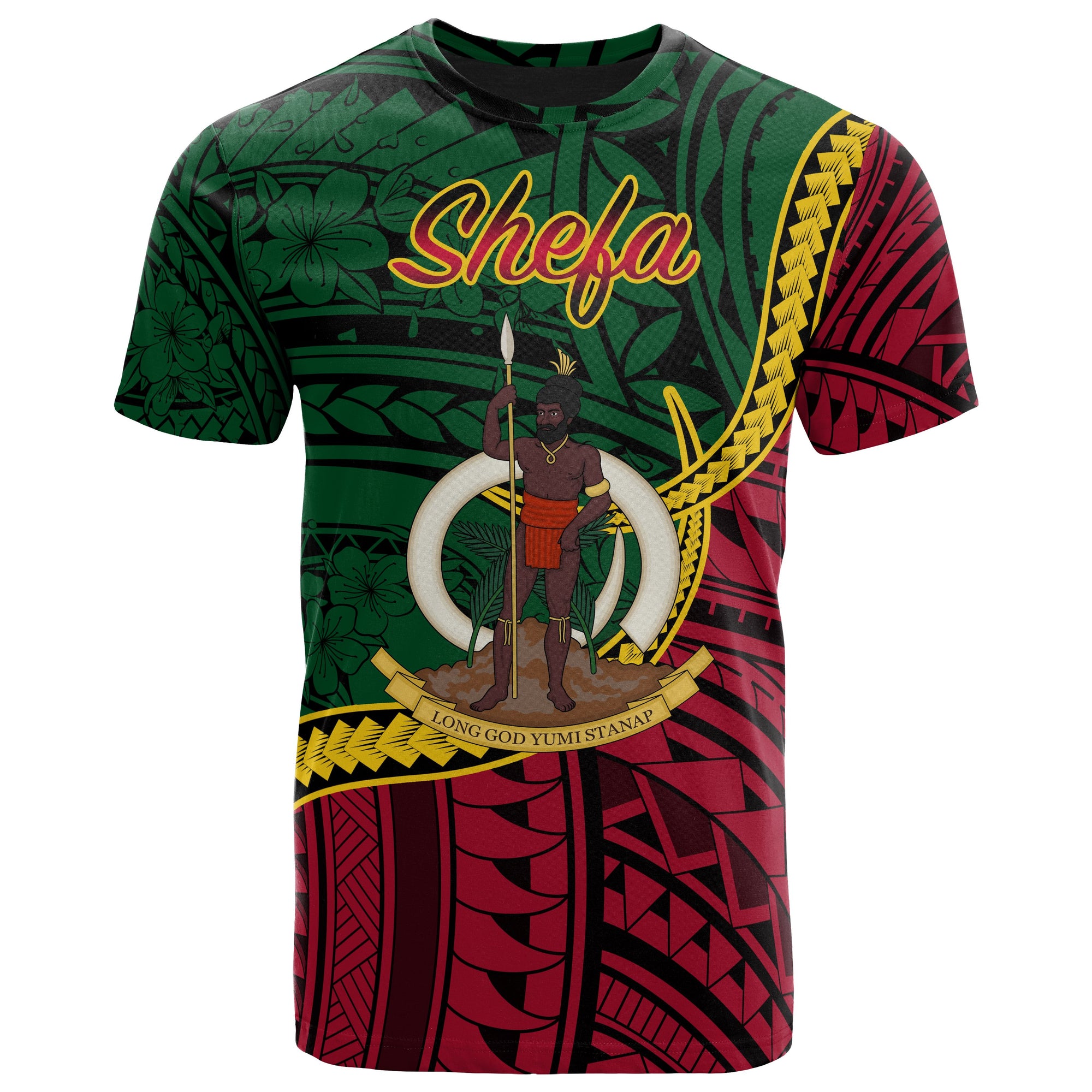 Vanuatu T Shirt Shefa Seal of Vanuatu Polynesian Patterns Unisex Green - Polynesian Pride