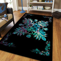 Hawaiian Quilt Maui Plant And Hibiscus Pattern Area Rug - Shell Black - AH - Polynesian Pride
