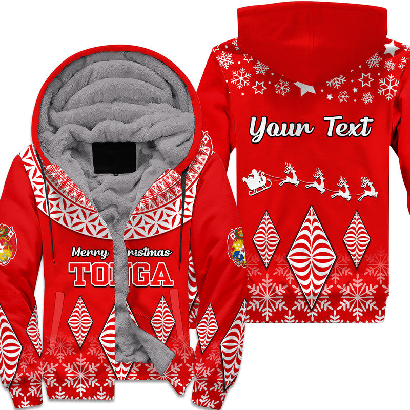 (Custom Personalised) Tonga Kupesi Ngatu Merry Christmas Sherpa Hoodie LT9 Unisex Red - Polynesian Pride