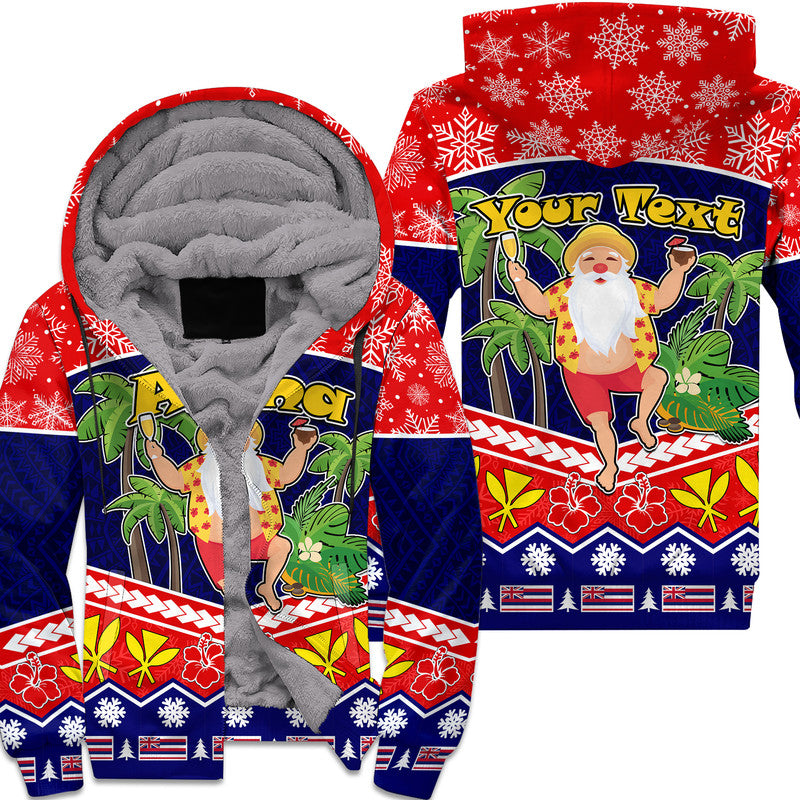 (Custom Personalised) Hawaii Santa Kalikimaka Palm And Hibiscus Christmas Vibe Sherpa Hoodie LT9 Unisex Red - Polynesian Pride