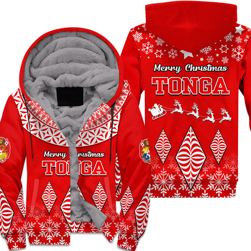 Tonga Kupesi Ngatu Merry Christmas Sherpa Hoodie - LT9 Unisex Red - Polynesian Pride
