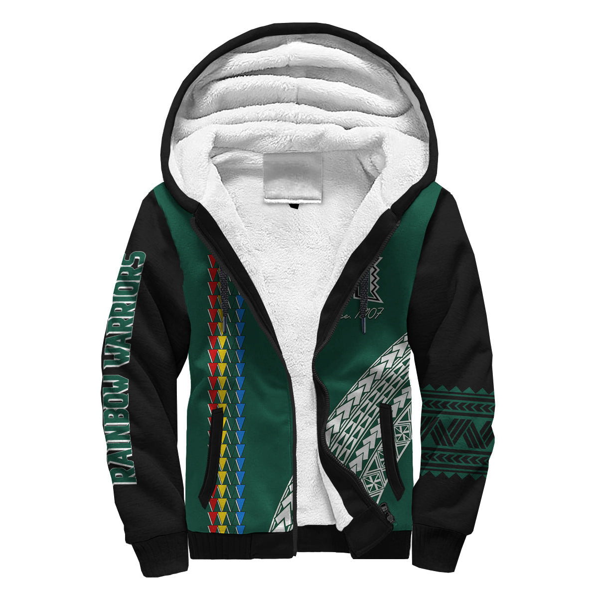 Hawaii Rainbow Warriors Sherpa Hoodie Tribal Arrows Style LT7 Unisex Green - Polynesian Pride