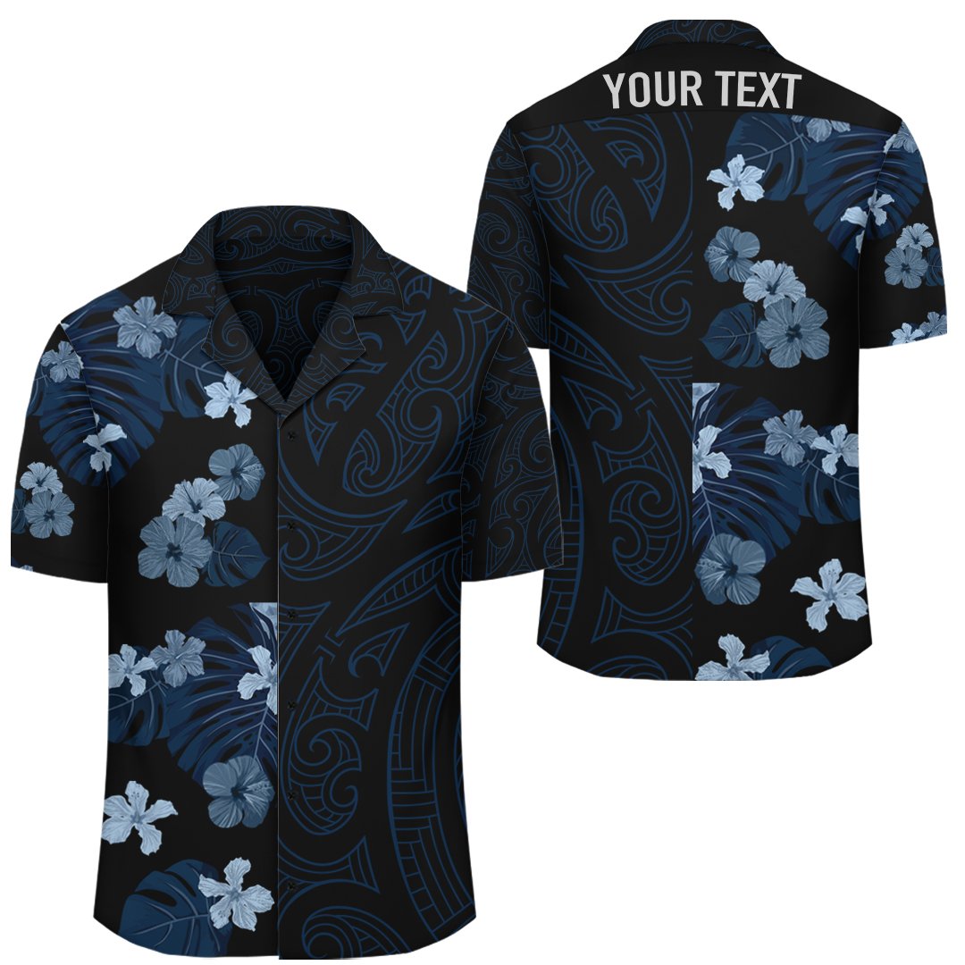(Personalized) Hibiscus Flowers Polynesian - Hawaiian Shirt - Indigo - Curtis Style Unisex Indigo - Polynesian Pride