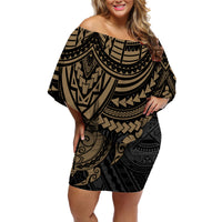 American Samoa Off Shoulder Short Dress - Polynesian Gold Turtle RLT7 Women Gold - Polynesian Pride