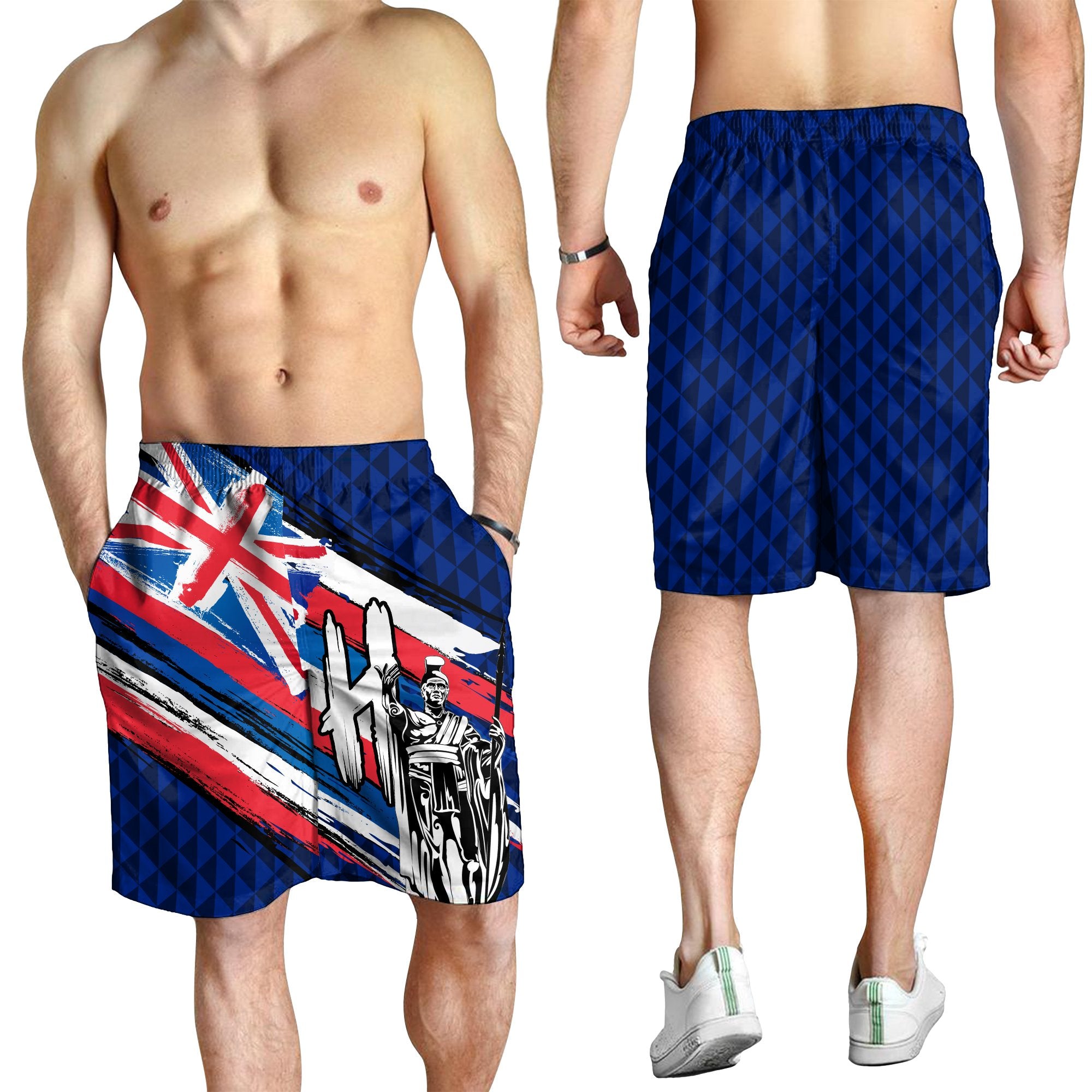 Hawaii King Flag Kanaka Map Polynesian Men's Short - Won Style - AH Blue - Polynesian Pride