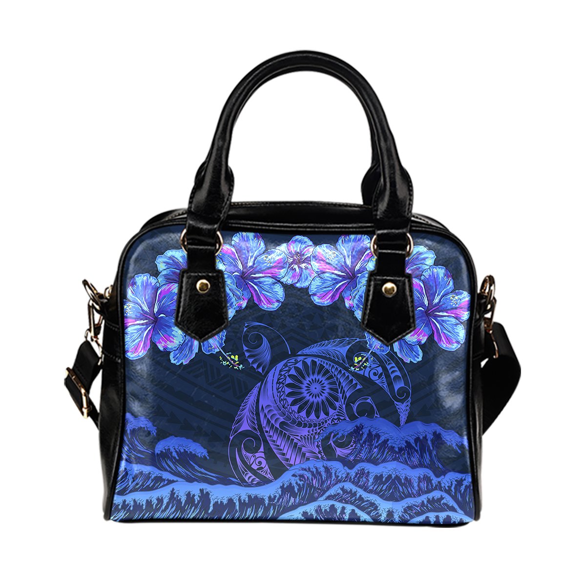 Hawaii Turtle hibiscus Polynesian Shoulder Handbag - Lucy Style - AH One Size Blue - Polynesian Pride