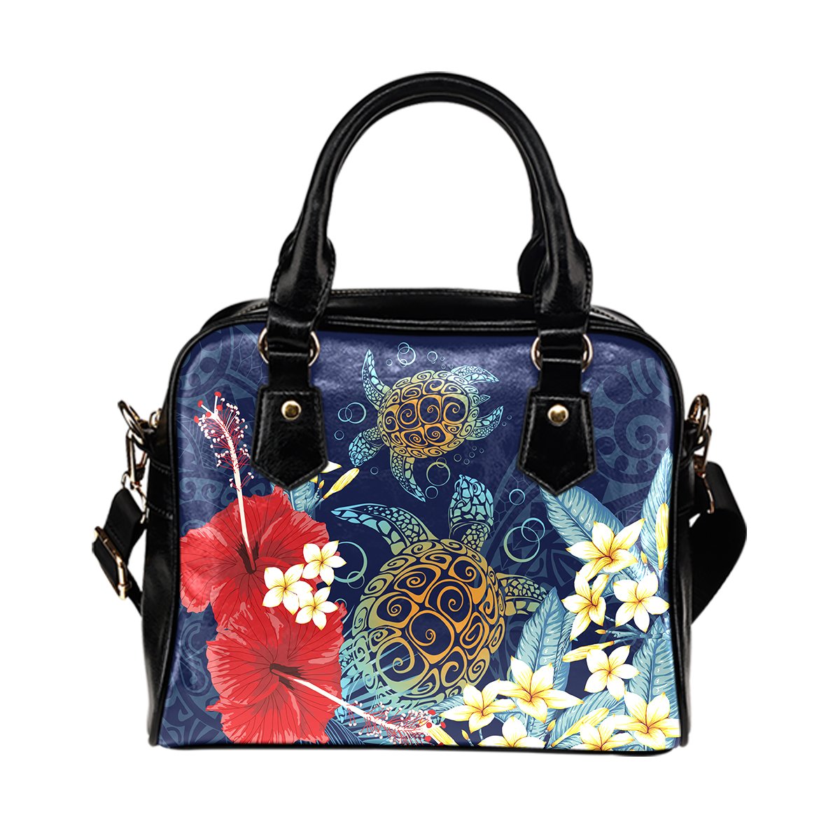 Hawaii Turtle Hibiscus Polynesian Shoulder Handbag - Blue - Edna Style - AH One Size Blue - Polynesian Pride