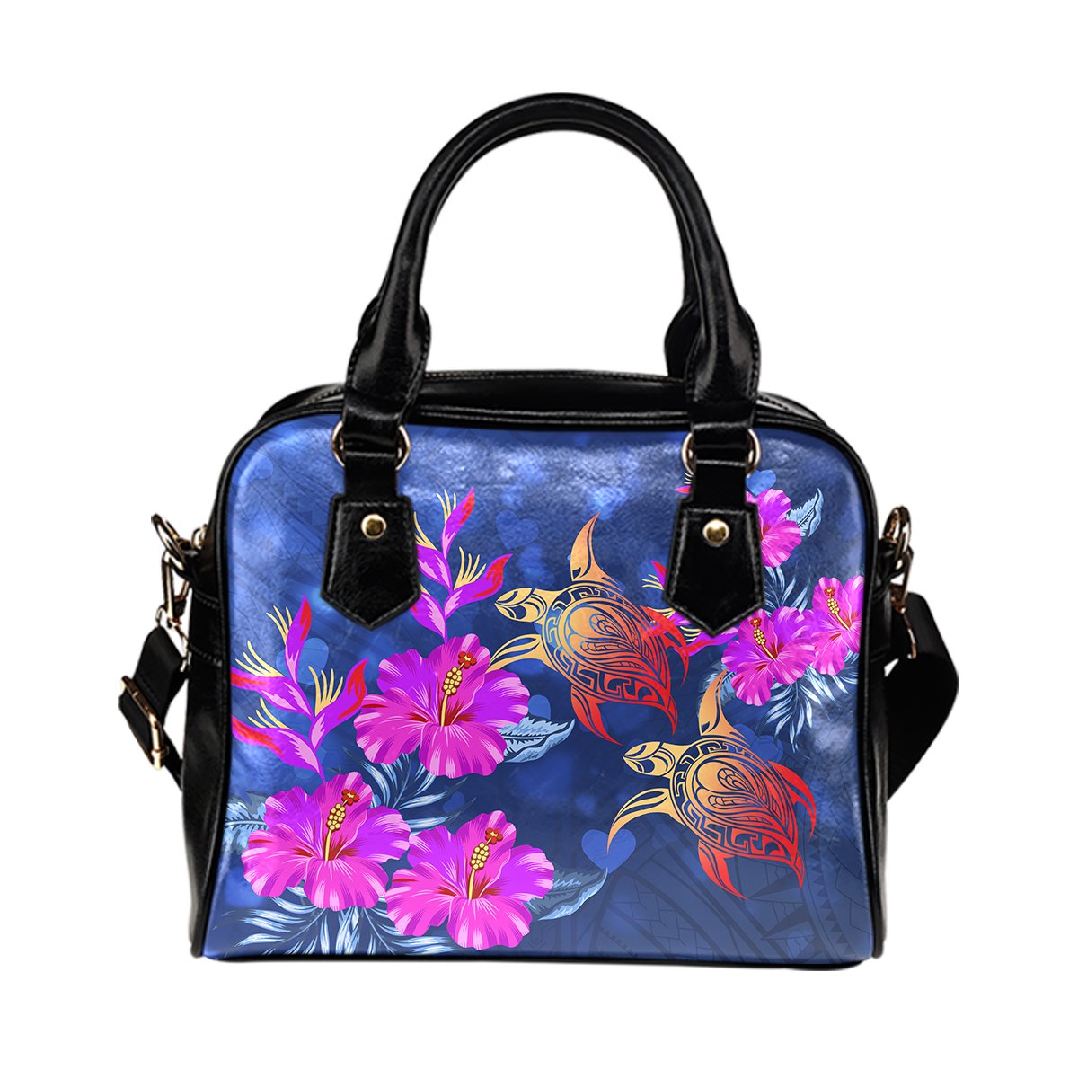 Hawaii Couple Turtle Hibiscus Valentine Shoulder Handbag - Light Style - AH One Size Blue - Polynesian Pride