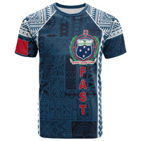 Custom F.A.S.T Samoa Mix Tapa Pattern Simple Style T Shirt LT7 Unisex Blue - Polynesian Pride