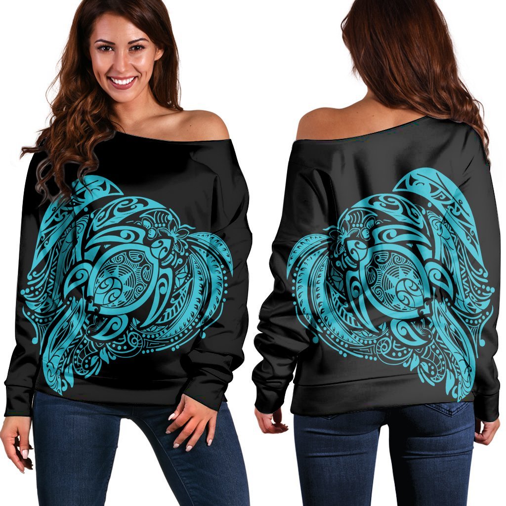 Simple Women's Off Shoulder Sweater Blue AH Black - Polynesian Pride