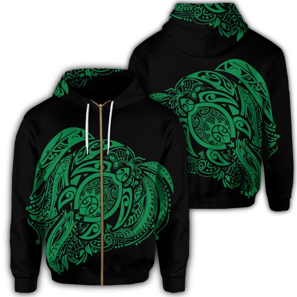Simple Zip Hoodie Green Unisex Art - Polynesian Pride
