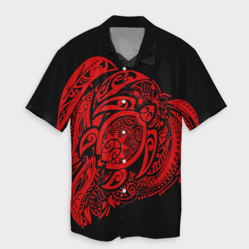 Simple Hawaiian Shirt Red AH Unisex Black - Polynesian Pride