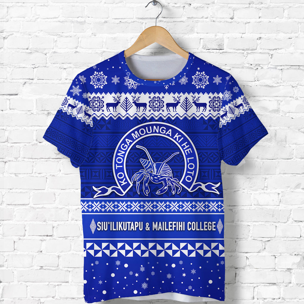 Custom Siuilikutapu & Mailefihi College Christmas T Shirt Simple Style LT8 Blue - Polynesian Pride