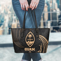 Guam Polynesian Leather Tote Bag - Gold Tribal Wave - Polynesian Pride