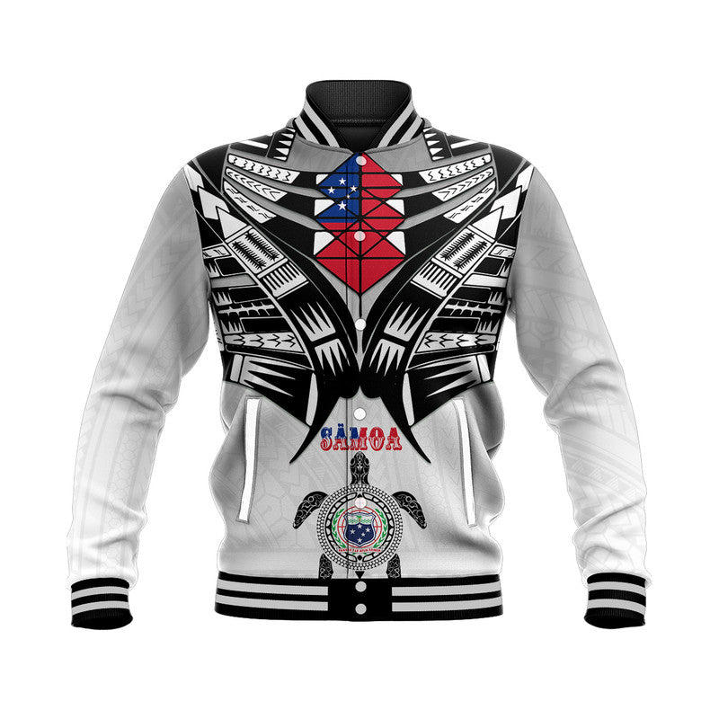 (Custom Personalised) Samoa Black Saturday Baseball Jacket Visual Arts LT9 Unisex White - Polynesian Pride