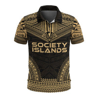 Society Islands Polo Shirt Society Islands Flag Polynesian Chief Tattoo Gold Version Unisex Gold - Polynesian Pride