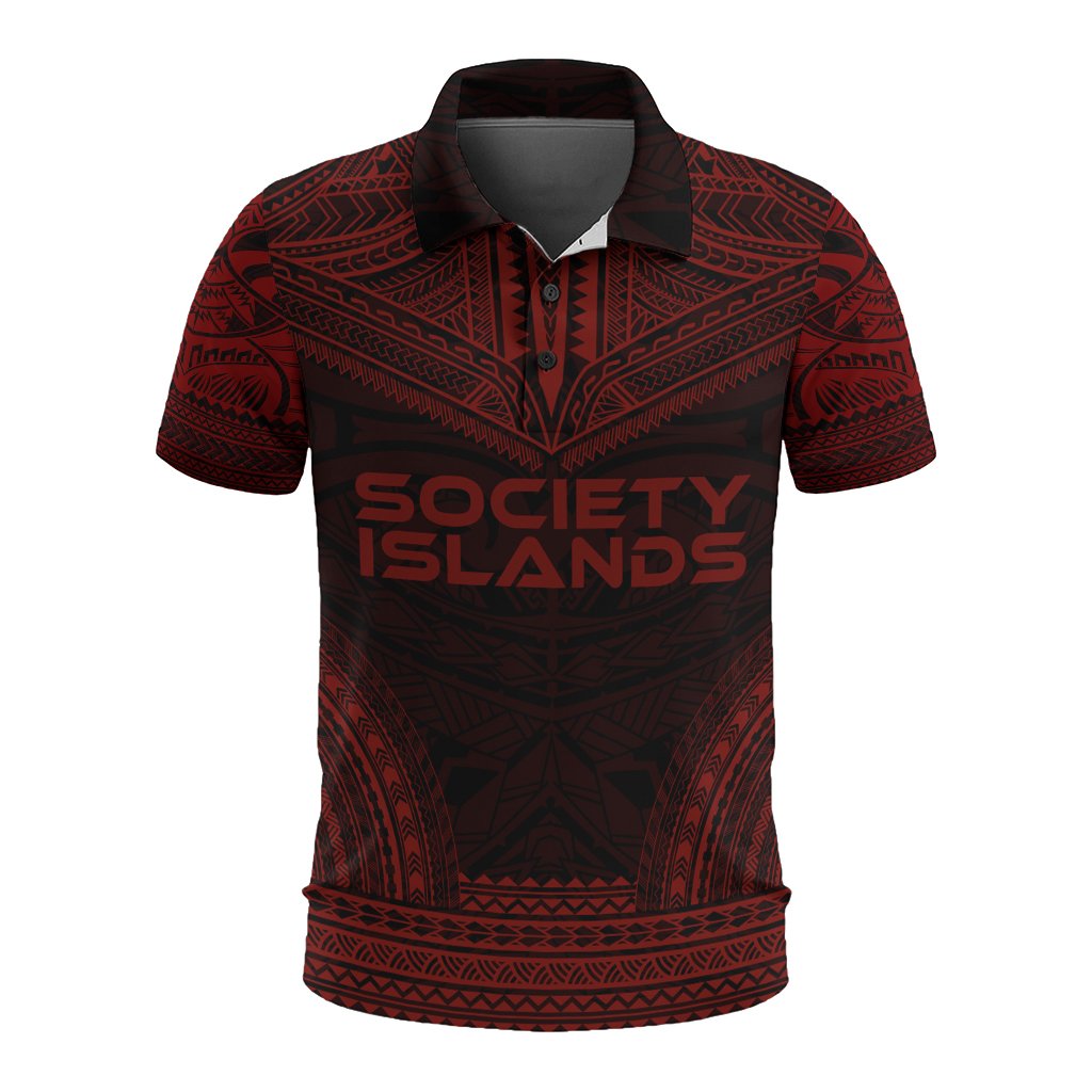 Society Islands Polo Shirt Society Islands Flag Polynesian Chief Tattoo Red Version Unisex Red - Polynesian Pride