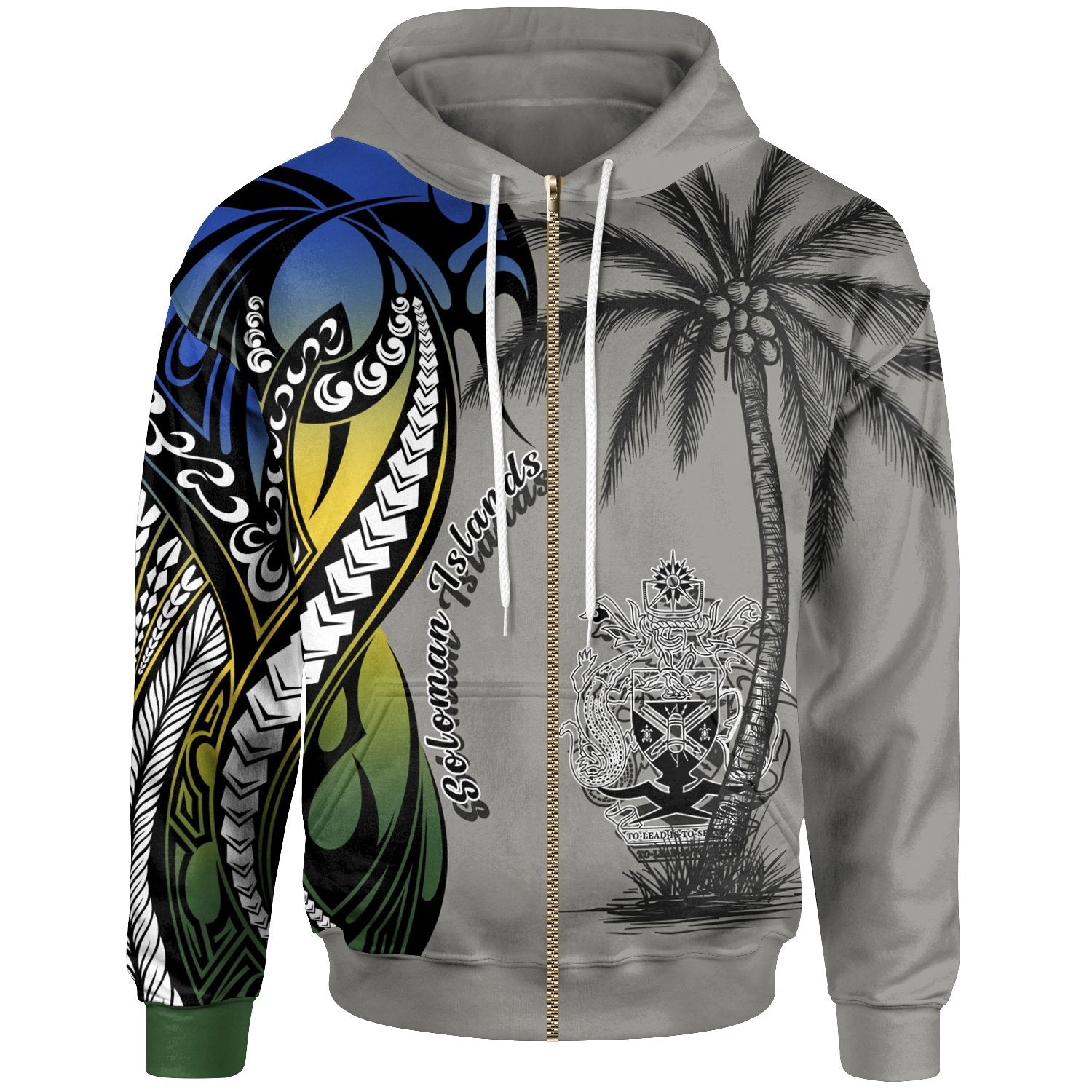 Solomon Islands Zip up Hoodie Classical Coconut Tree Unisex Gray - Polynesian Pride