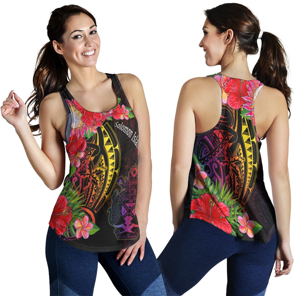 Solomon Islands Women's Racerback Tank - Tropical Hippie Style Black - Polynesian Pride