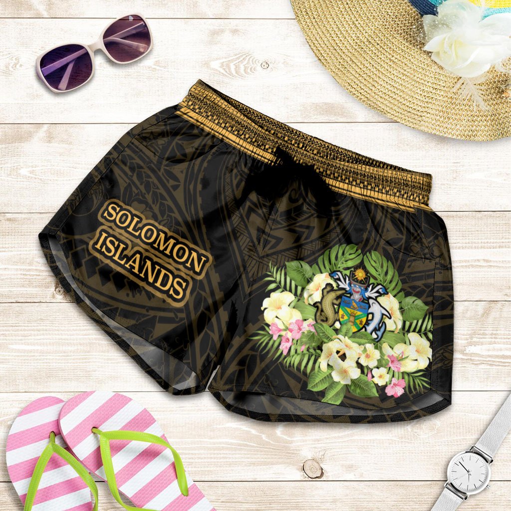 Solomon Islands Women's Shorts - Polynesian Gold Patterns Collection Women Black - Polynesian Pride