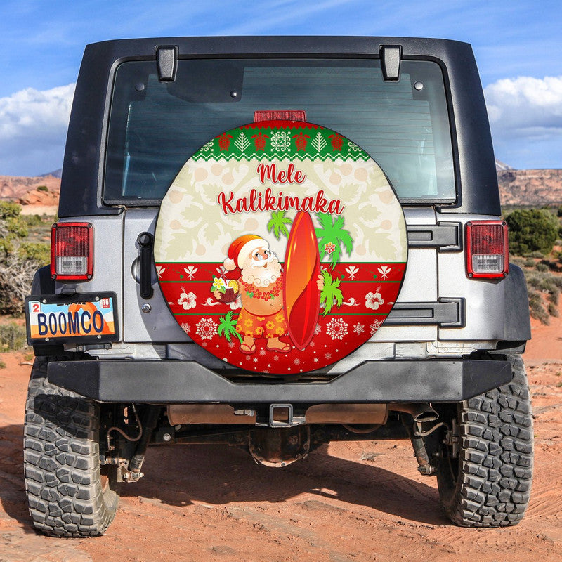 Hawaii Christmas Spare Tire Cover Santa Claus Surfing Simple Style - Beige Red LT8 Red - Polynesian Pride