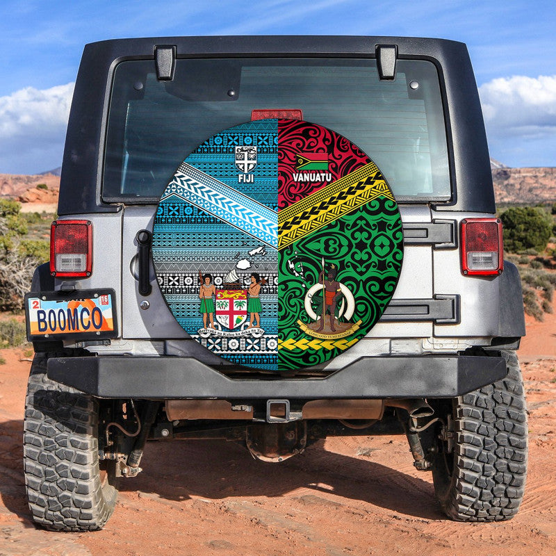 Vanuatu And Fiji Spare Tire Cover Together - Bright Color LT8 Red - Polynesian Pride