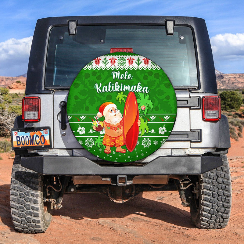 Hawaii Christmas Spare Tire Cover Santa Claus Surfing Simple Style - Green LT8 Green - Polynesian Pride