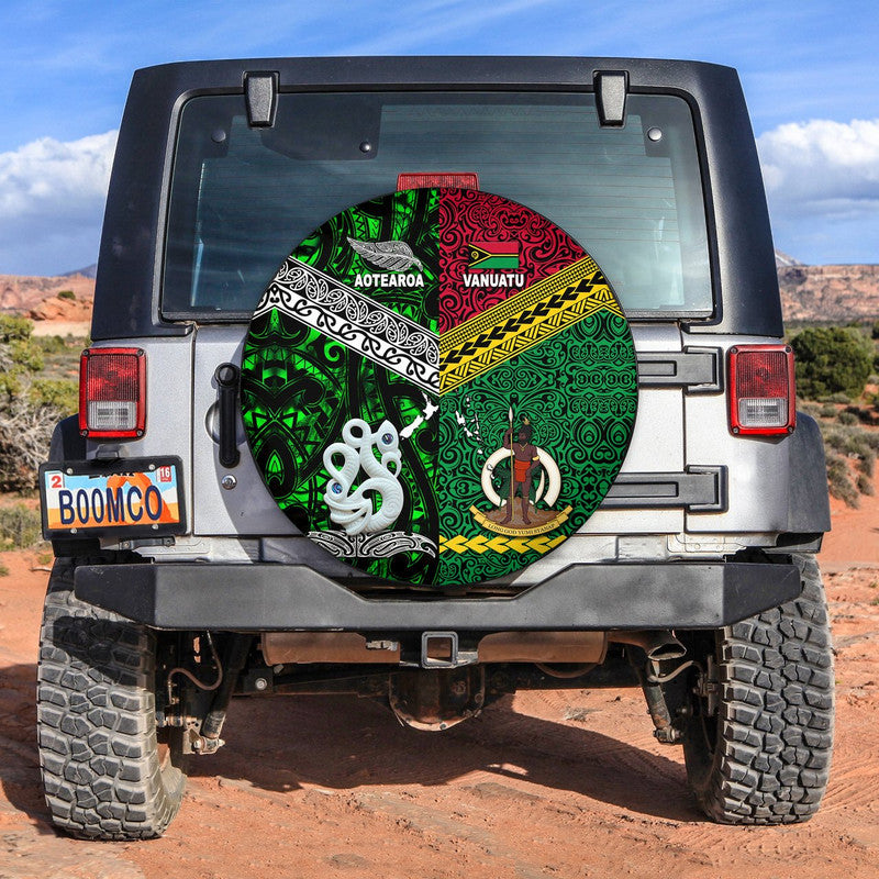 Vanuatu And New Zealand Spare Tire Cover Together - Green LT8 Green - Polynesian Pride