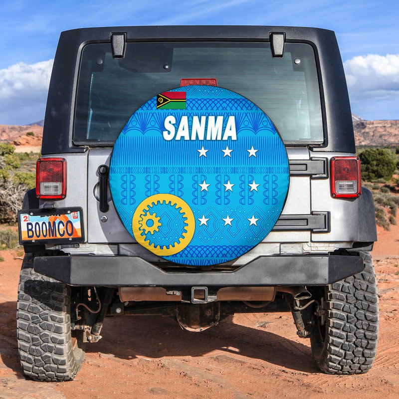 Vanuatu Sanma Province Spare Tire Cover Vanuatu Pattern Traditional Style LT8 Blue - Polynesian Pride