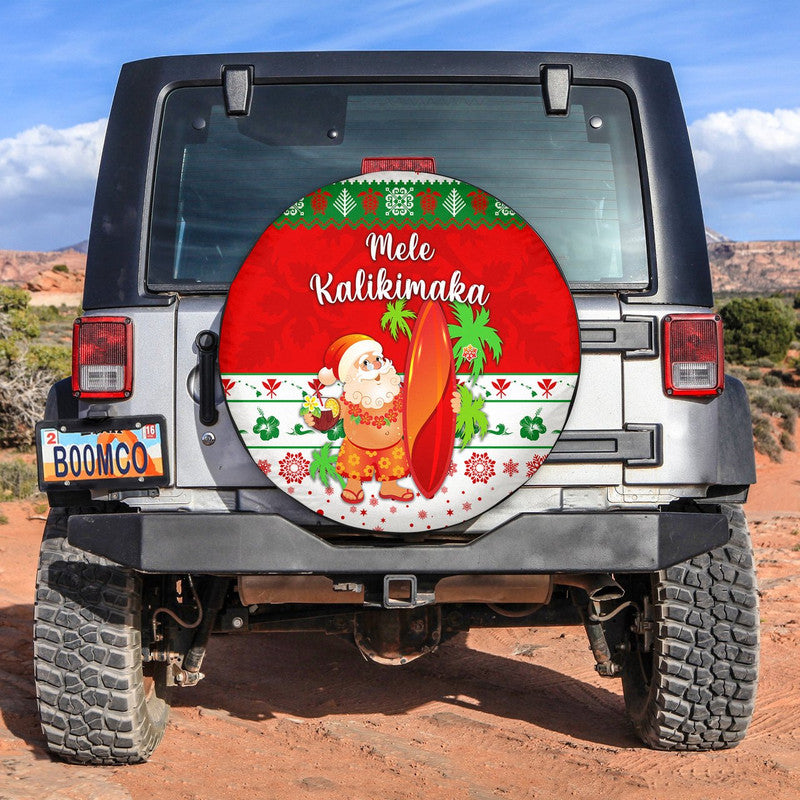 Hawaii Christmas Spare Tire Cover Santa Claus Surfing Simple Style - White LT8 White - Polynesian Pride