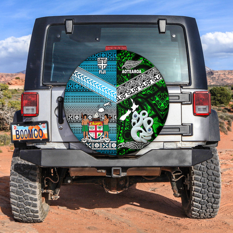 New Zealand And Fiji Spare Tire Cover Together - Green LT8 Green - Polynesian Pride