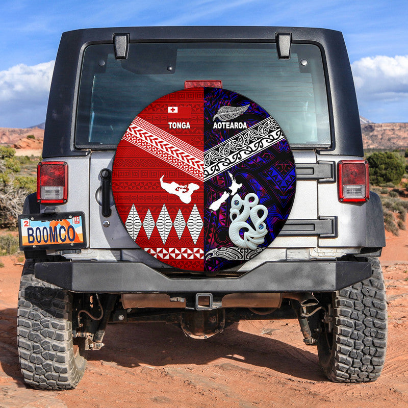 New Zealand And Tonga Spare Tire Cover Together - Purple LT8 Purple - Polynesian Pride