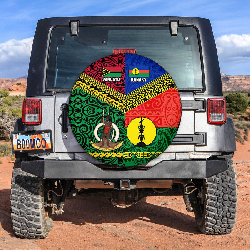 Vanuatu And New Caledonia Kanaky Spare Tire Cover Together LT8 Red - Polynesian Pride