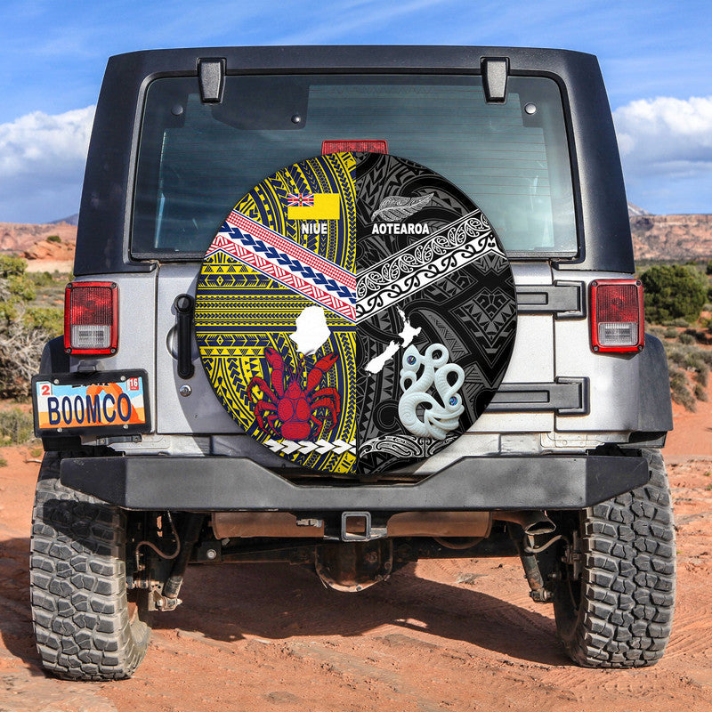 New Zealand And Niue Spare Tire Cover Together - Black LT8 Black - Polynesian Pride