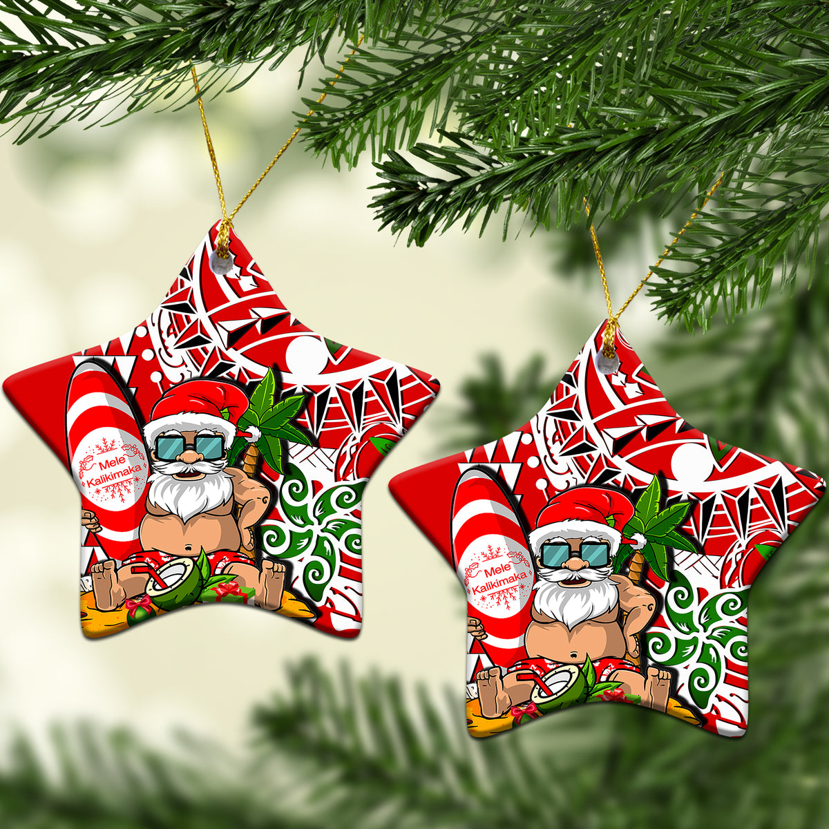 Hawaii Mele Kalikimaka Santa Claus Beach Ornament LT6 - Polynesian Pride
