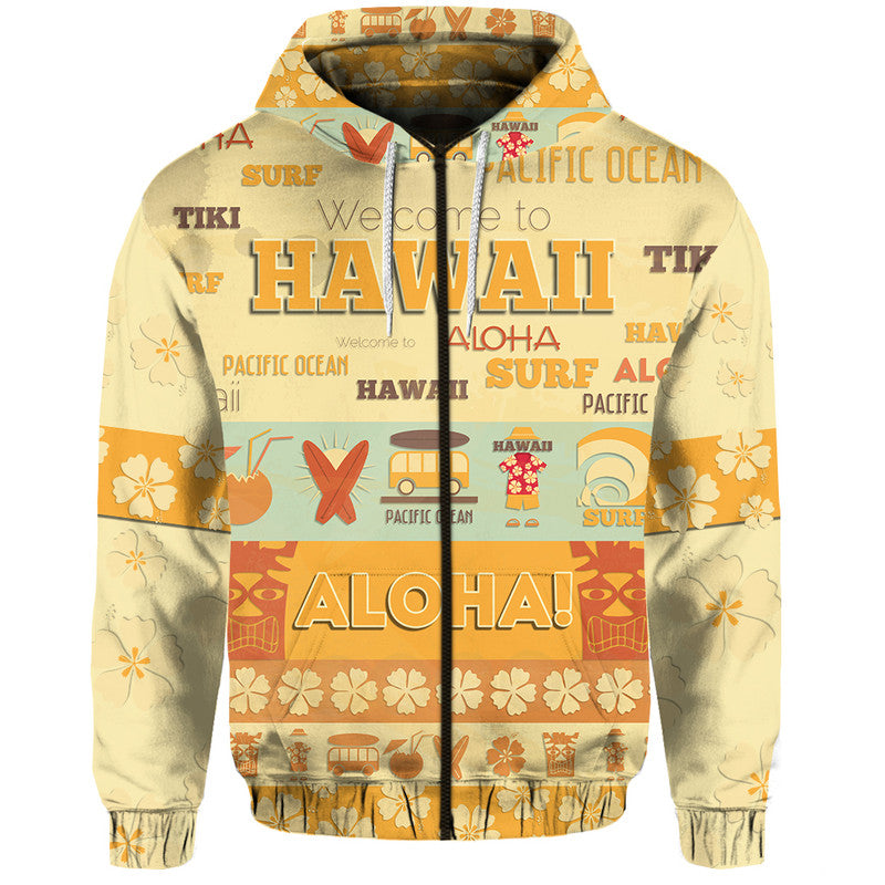 Custom Hawaii Surf Retro Style Hoodie LT9 Zip Hoodie Yellowish - Polynesian Pride