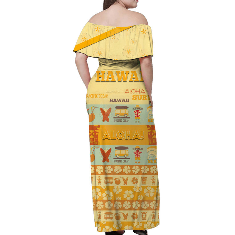Hawaii Surf Retro Style Women Off Shoulder Long Dress LT9 - Polynesian Pride