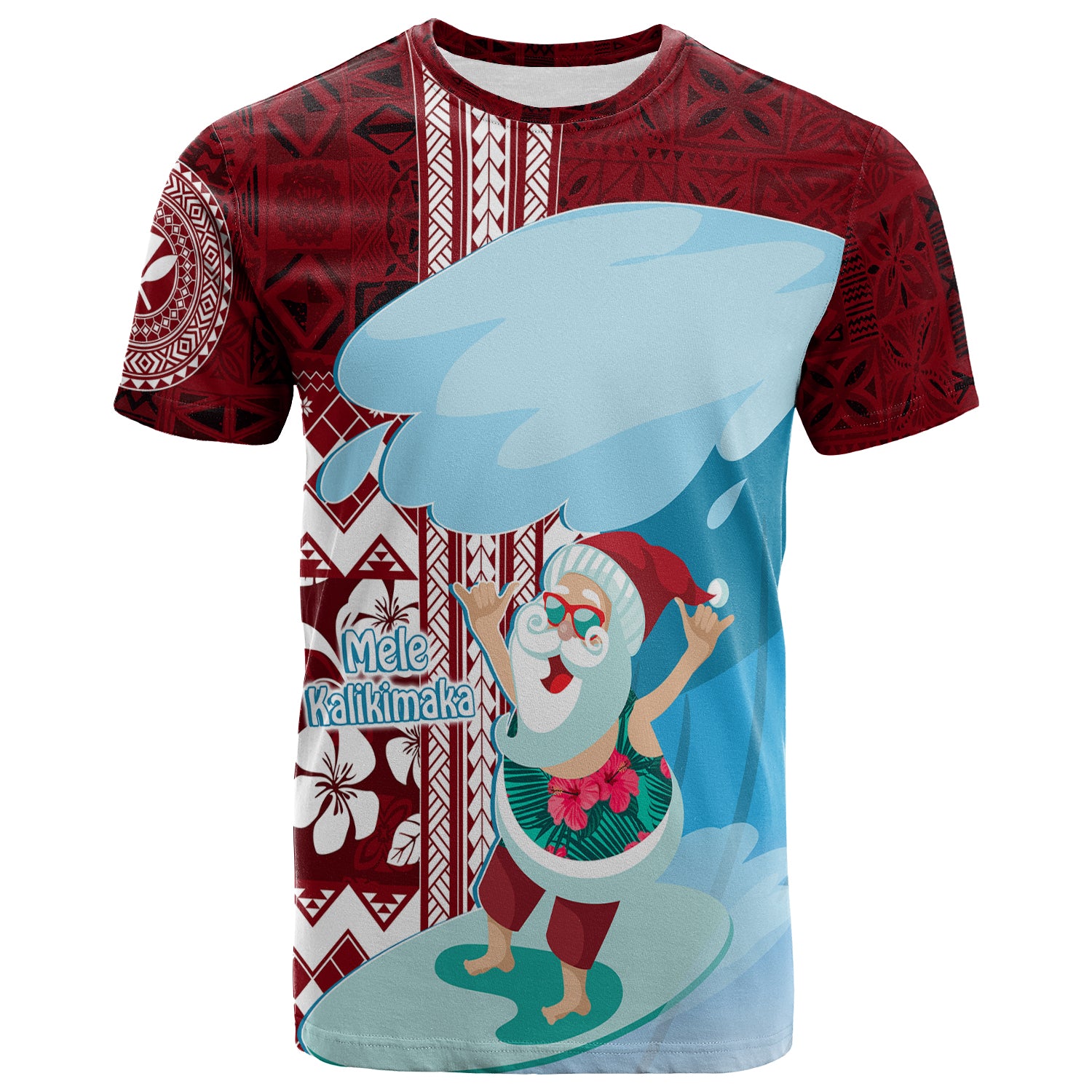 Hawaii Christmas Surfing Santa Claus Mele Kalikimaka T Shirt LT7 Unisex Red - Polynesian Pride