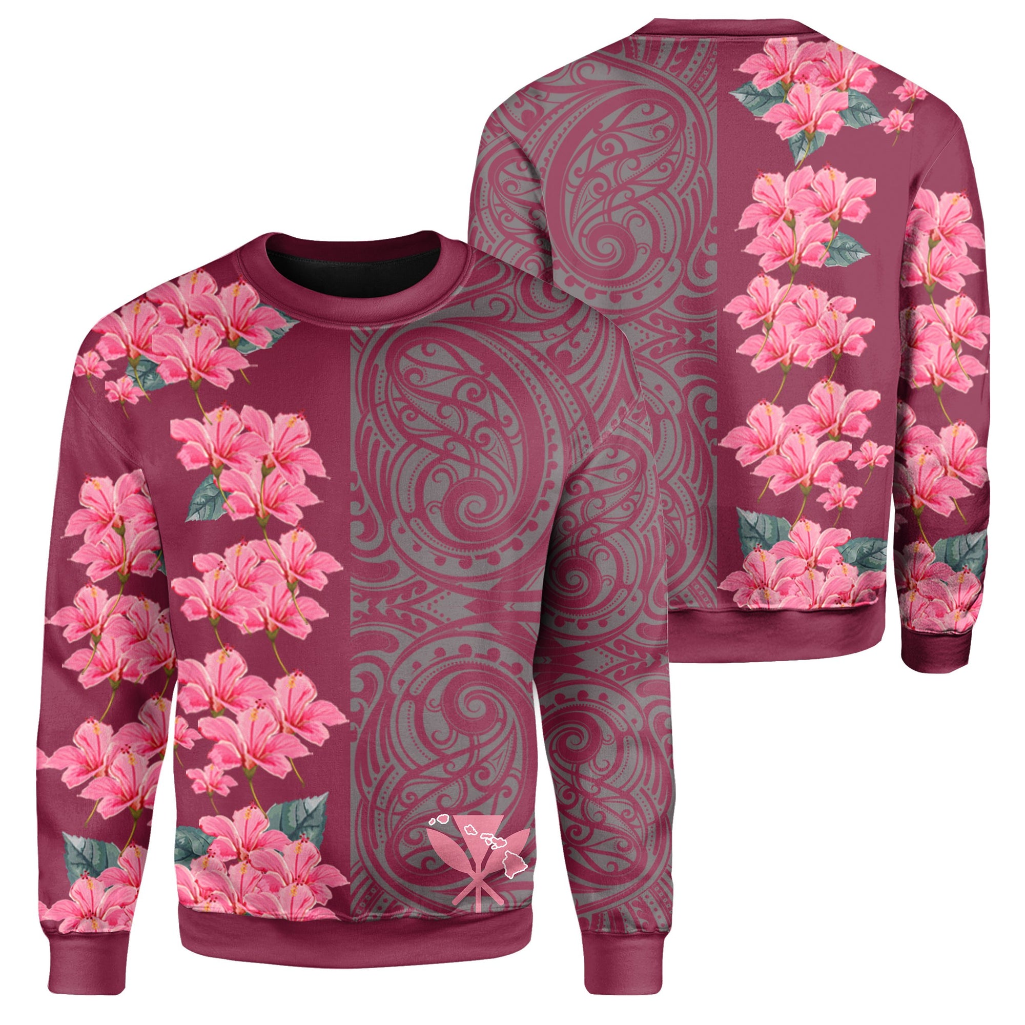 Hawaii Hibiscus Kanaka Polynesian Sweatshirt - Curtis Style - Pink Unisex Pink - Polynesian Pride